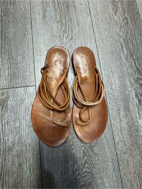 Free People Tan Brown Leather Wrap Sandals